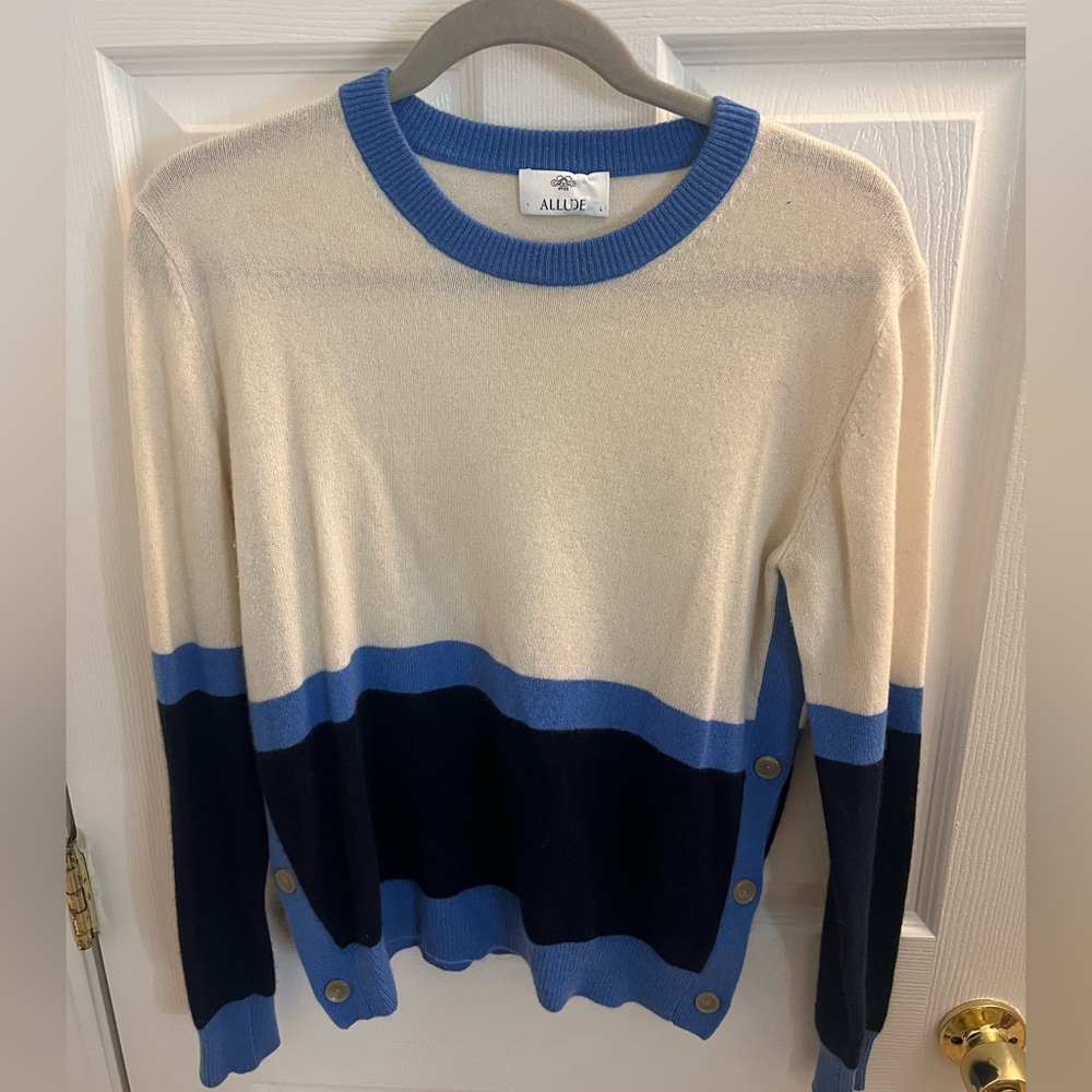 Allude Blue and White Cashmere Sweater